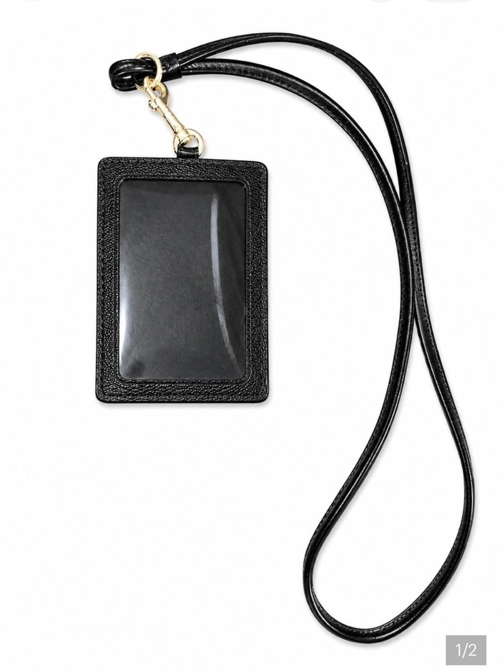 Coach Black Leather Lanyard ID Card Holder with Gold Hardware